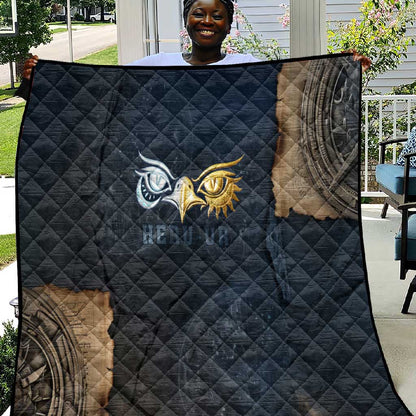 Heru-Ur Falcon Eyes Quilt Solar Disk Ancient Egyptian Mythology in Dark Stone