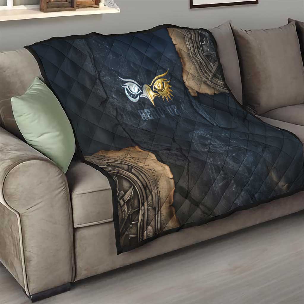 Heru-Ur Falcon Eyes Quilt Solar Disk Ancient Egyptian Mythology in Dark Stone