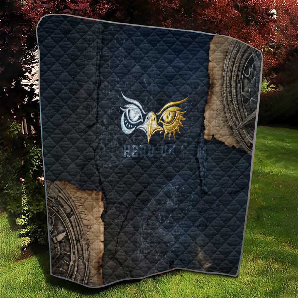 Heru-Ur Falcon Eyes Quilt Solar Disk Ancient Egyptian Mythology in Dark Stone