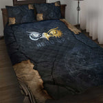 Heru-Ur Falcon Eyes Quilt Bed Set Solar Disk Ancient Egyptian Mythology in Dark Stone