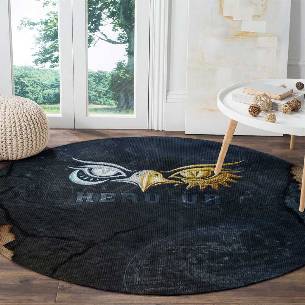 Heru-Ur Falcon Eyes Round Carpet Solar Disk Ancient Egyptian Mythology in Dark Stone