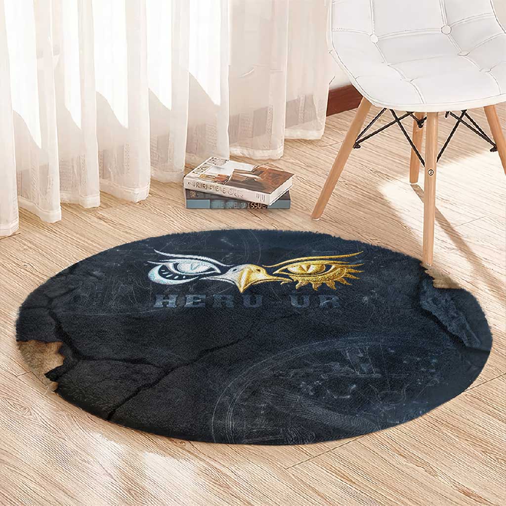 Heru-Ur Falcon Eyes Round Carpet Solar Disk Ancient Egyptian Mythology in Dark Stone