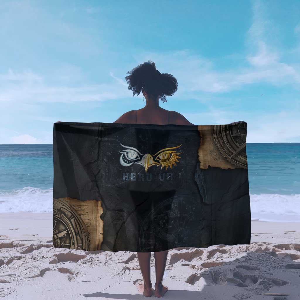 Heru-Ur Falcon Eyes Sarong Solar Disk Ancient Egyptian Mythology in Dark Stone