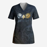 Heru-Ur Falcon Eyes Scrub Top Solar Disk Ancient Egyptian Mythology in Dark Stone
