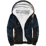 Heru-Ur Falcon Eyes Sherpa Hoodie Solar Disk Ancient Egyptian Mythology in Dark Stone