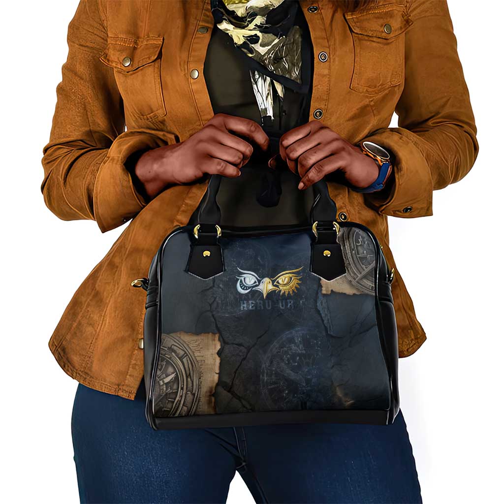 Heru-Ur Falcon Eyes Shoulder Handbag Solar Disk Ancient Egyptian Mythology in Dark Stone