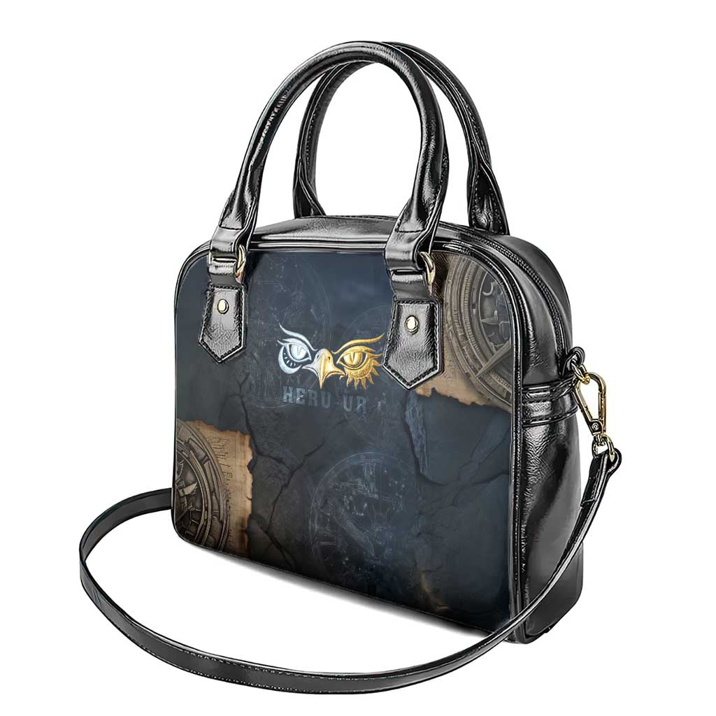 Heru-Ur Falcon Eyes Shoulder Handbag Solar Disk Ancient Egyptian Mythology in Dark Stone