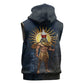 Heru-Ur Falcon Eyes Sleeveless Hoodie Solar Disk Ancient Egyptian Mythology in Dark Stone