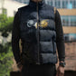 Heru-Ur Falcon Eyes Sleeveless Puffer Jacket Solar Disk Ancient Egyptian Mythology in Dark Stone