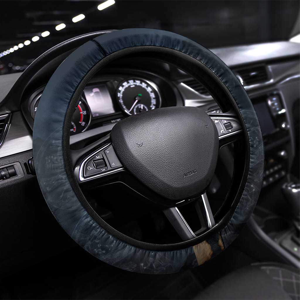 Heru-Ur Falcon Eyes Steering Wheel Cover Solar Disk Ancient Egyptian Mythology in Dark Stone