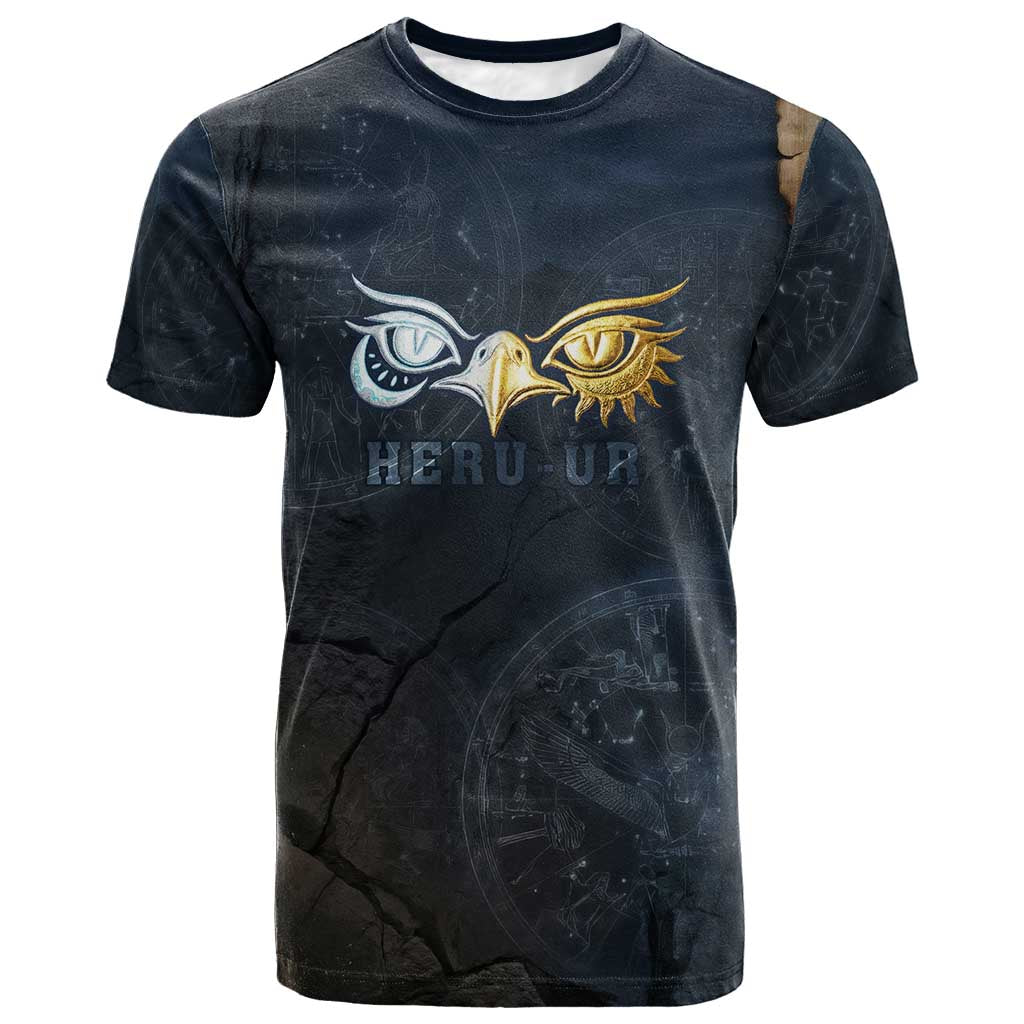 Heru-Ur Falcon Eyes T shirt Solar Disk Ancient Egyptian Mythology in Dark Stone