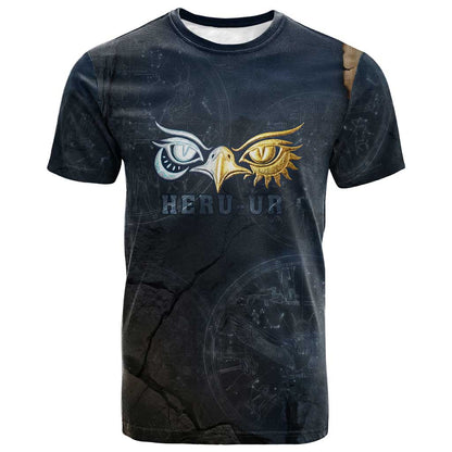 Heru-Ur Falcon Eyes T shirt Solar Disk Ancient Egyptian Mythology in Dark Stone