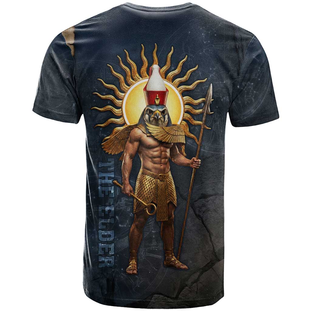 Heru-Ur Falcon Eyes T shirt Solar Disk Ancient Egyptian Mythology in Dark Stone