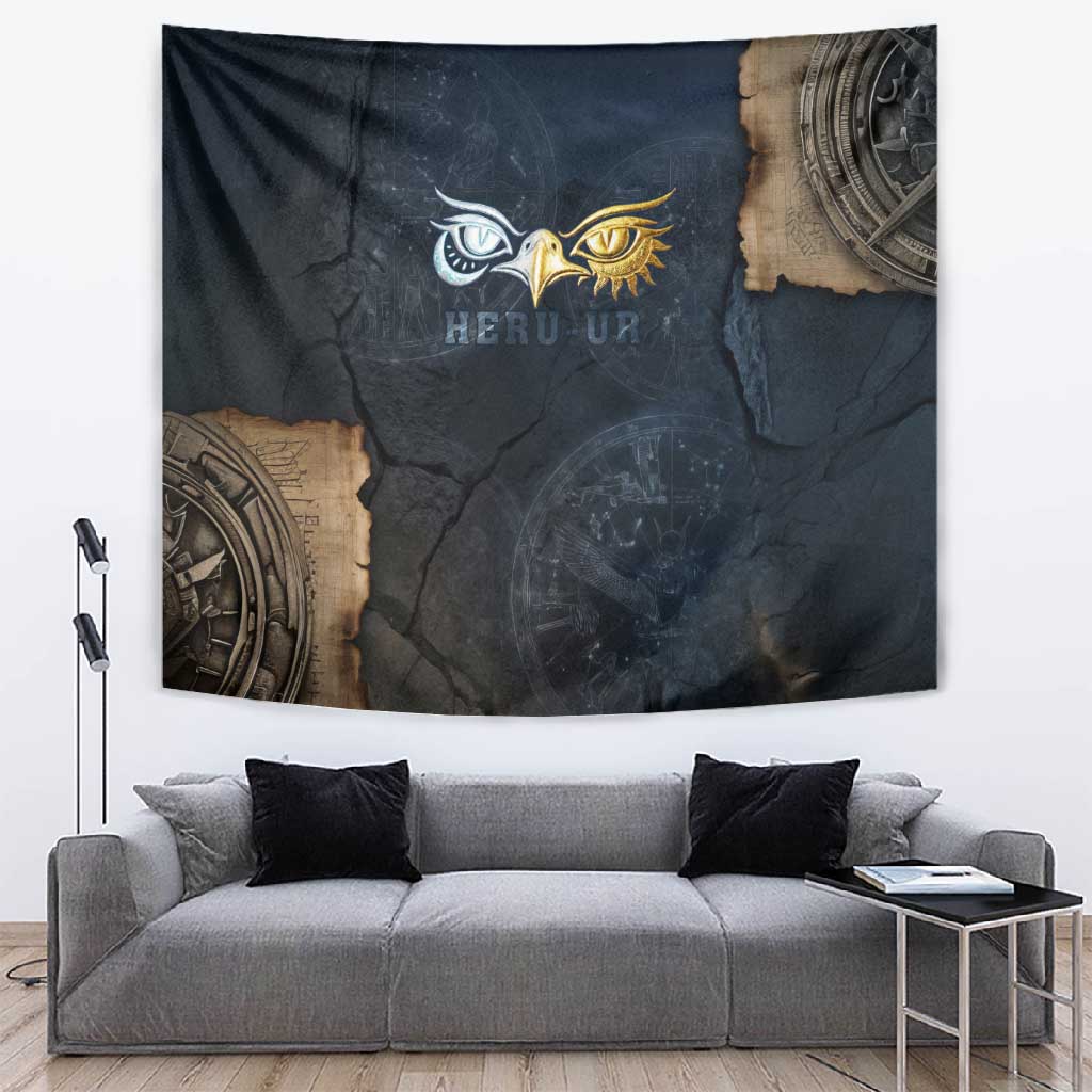 Heru-Ur Falcon Eyes Tapestry Solar Disk Ancient Egyptian Mythology in Dark Stone
