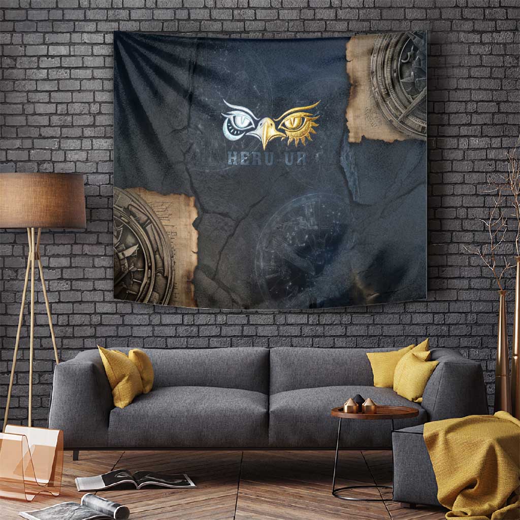 Heru-Ur Falcon Eyes Tapestry Solar Disk Ancient Egyptian Mythology in Dark Stone