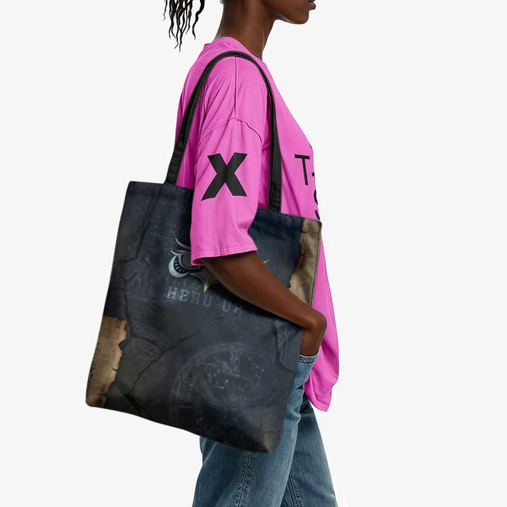 Heru-Ur Falcon Eyes Tote Bag Solar Disk Ancient Egyptian Mythology in Dark Stone