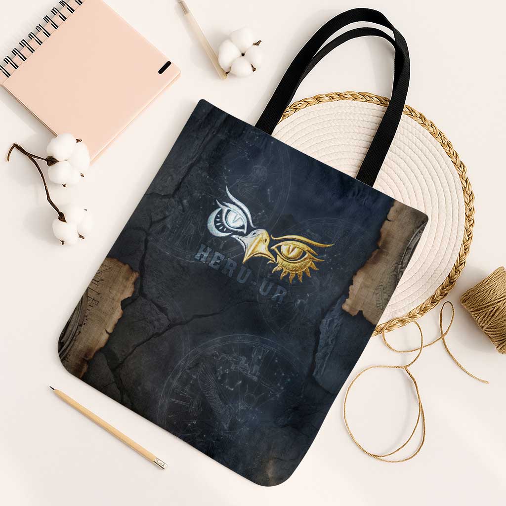 Heru-Ur Falcon Eyes Tote Bag Solar Disk Ancient Egyptian Mythology in Dark Stone
