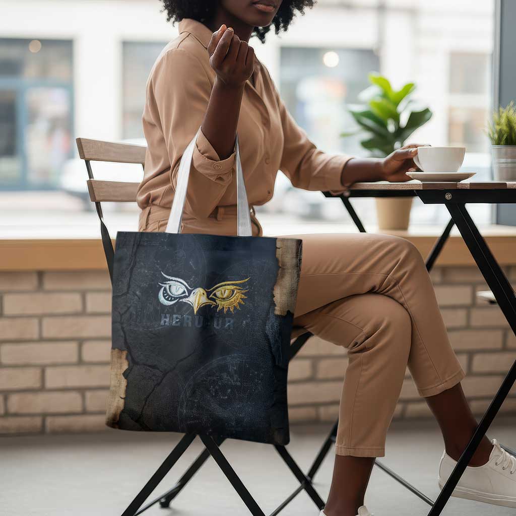 Heru-Ur Falcon Eyes Tote Bag Solar Disk Ancient Egyptian Mythology in Dark Stone