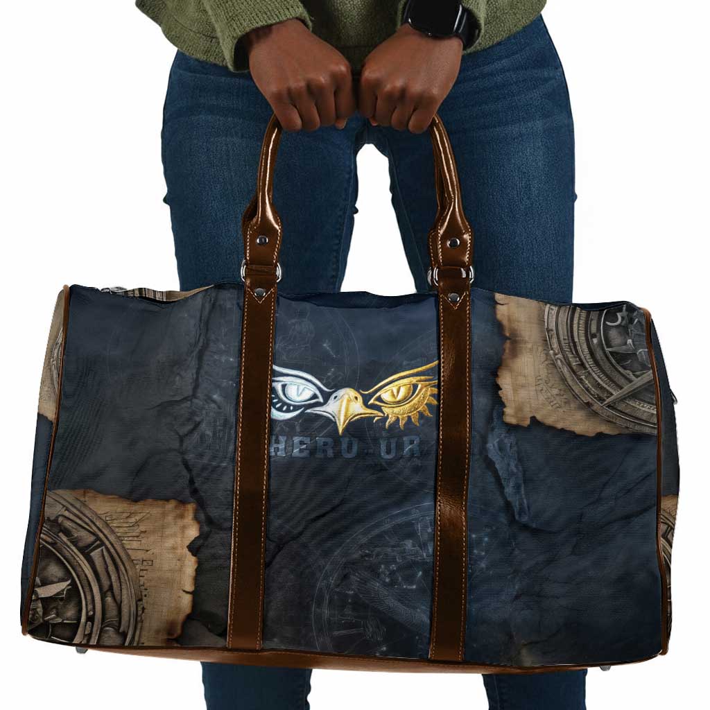 Heru-Ur Falcon Eyes Travel Bag Solar Disk Ancient Egyptian Mythology in Dark Stone