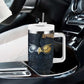 Heru-Ur Falcon Eyes Tumbler With Handle Solar Disk Ancient Egyptian Mythology in Dark Stone