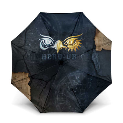 Heru-Ur Falcon Eyes Umbrella Solar Disk Ancient Egyptian Mythology in Dark Stone