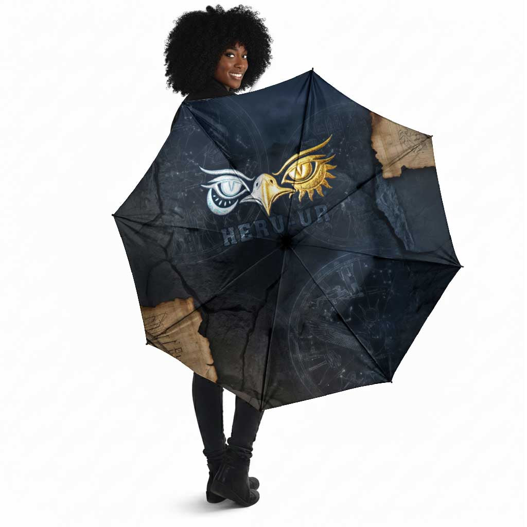 Heru-Ur Falcon Eyes Umbrella Solar Disk Ancient Egyptian Mythology in Dark Stone