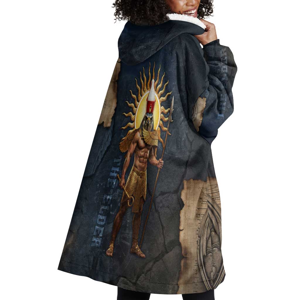 Heru-Ur Falcon Eyes Wearable Blanket Hoodie Solar Disk Ancient Egyptian Mythology in Dark Stone