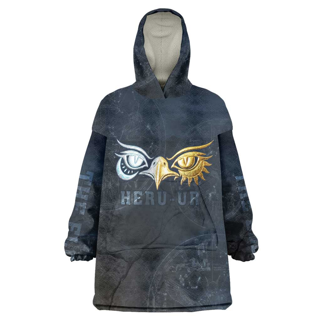 Heru-Ur Falcon Eyes Wearable Blanket Hoodie Solar Disk Ancient Egyptian Mythology in Dark Stone