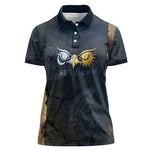 Heru-Ur Falcon Eyes Women Polo Shirt Solar Disk Ancient Egyptian Mythology in Dark Stone