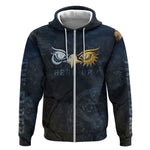 Heru-Ur Falcon Eyes Zip Hoodie Solar Disk Ancient Egyptian Mythology in Dark Stone
