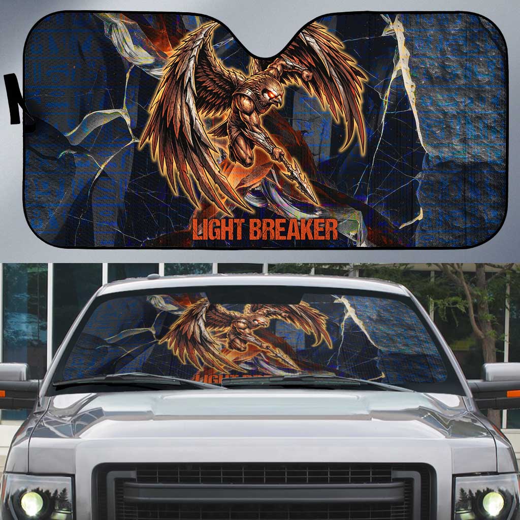Heru-Ur Auto Sun Shade Flaming Wings and Sword Ancient Egyptian Warrior