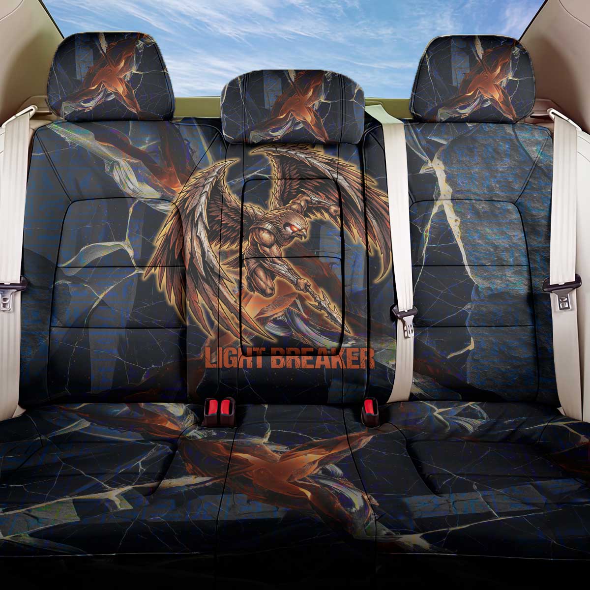 Heru-Ur Back Car Seat Cover Flaming Wings and Sword Ancient Egyptian Warrior