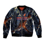 Heru-Ur Bomber Jacket Flaming Wings and Sword Ancient Egyptian Warrior