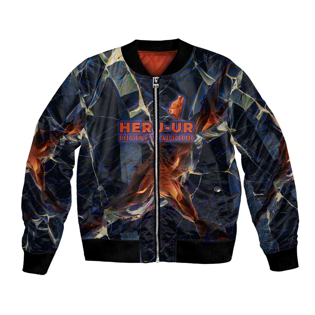 Heru-Ur Bomber Jacket Flaming Wings and Sword Ancient Egyptian Warrior