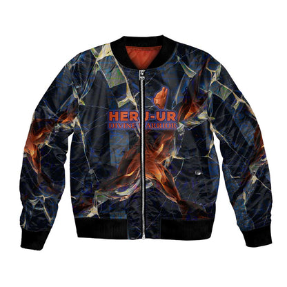 Heru-Ur Bomber Jacket Flaming Wings and Sword Ancient Egyptian Warrior