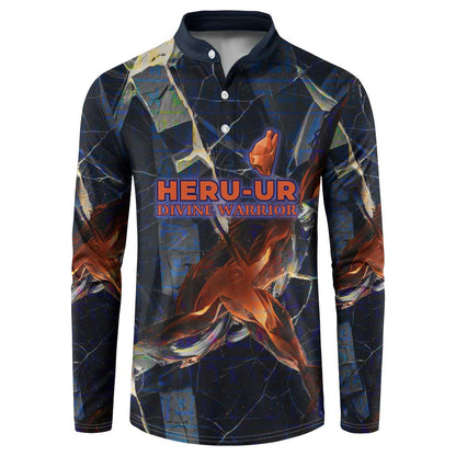 Heru-Ur Button Sweatshirt Flaming Wings and Sword Ancient Egyptian Warrior