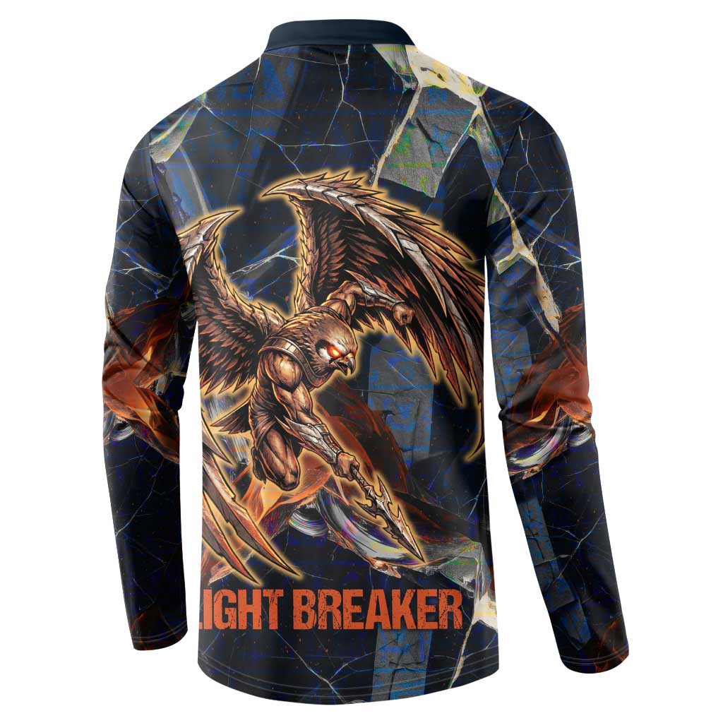 Heru-Ur Button Sweatshirt Flaming Wings and Sword Ancient Egyptian Warrior