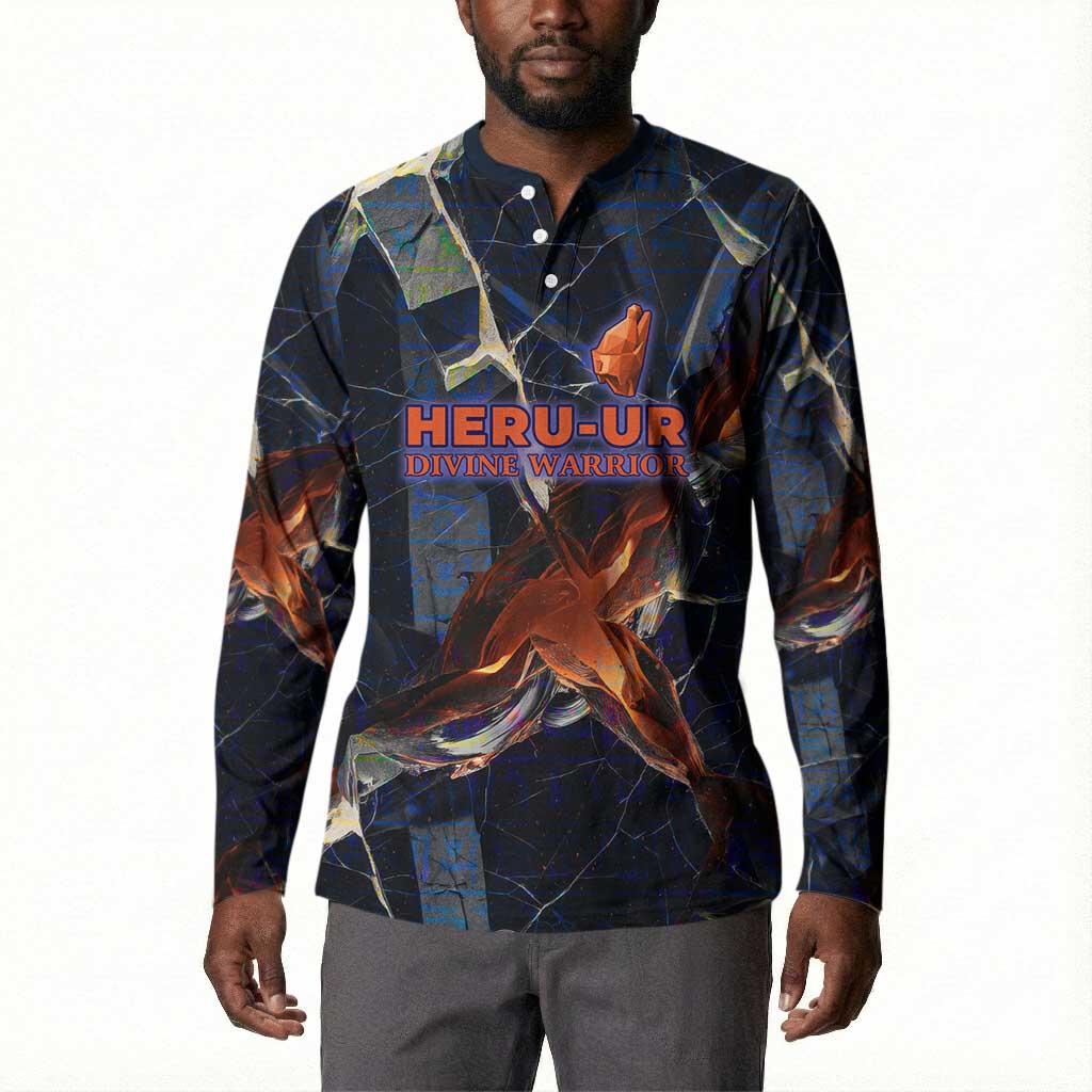 Heru-Ur Button Sweatshirt Flaming Wings and Sword Ancient Egyptian Warrior
