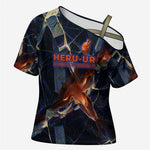 Heru-Ur Cross Shoulder Shirt Flaming Wings and Sword Ancient Egyptian Warrior