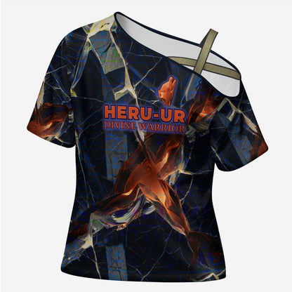 Heru-Ur Cross Shoulder Shirt Flaming Wings and Sword Ancient Egyptian Warrior