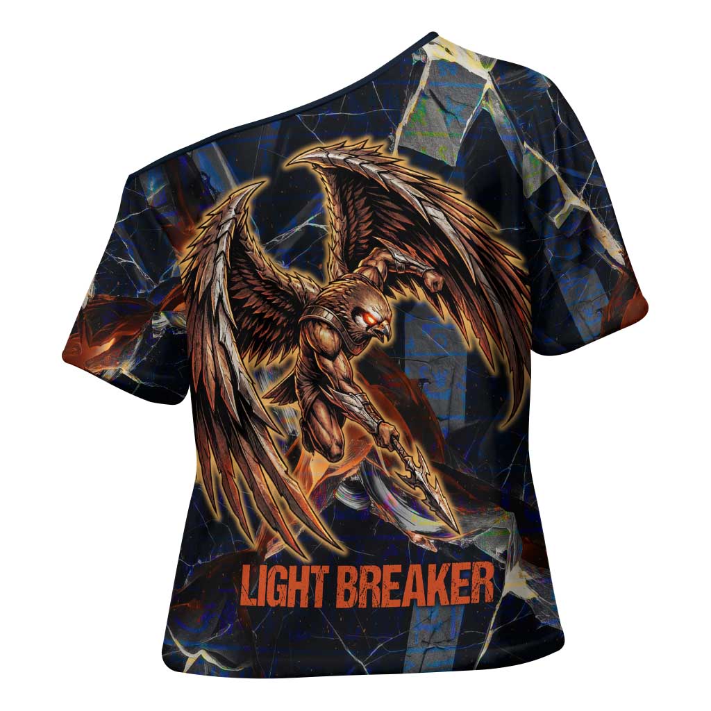 Heru-Ur Cross Shoulder Shirt Flaming Wings and Sword Ancient Egyptian Warrior