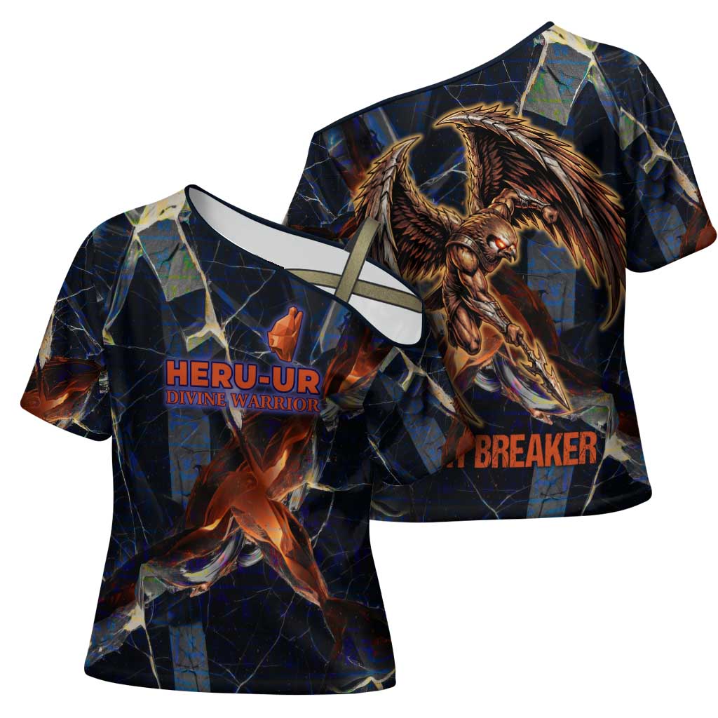 Heru-Ur Cross Shoulder Shirt Flaming Wings and Sword Ancient Egyptian Warrior