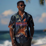 Heru-Ur Hawaiian Shirt Flaming Wings and Sword Ancient Egyptian Warrior