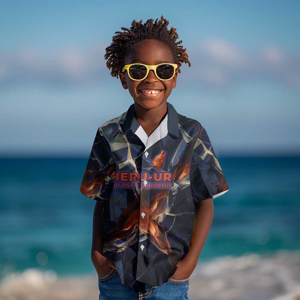 Heru-Ur Kid Hawaiian Shirt Flaming Wings and Sword Ancient Egyptian Warrior
