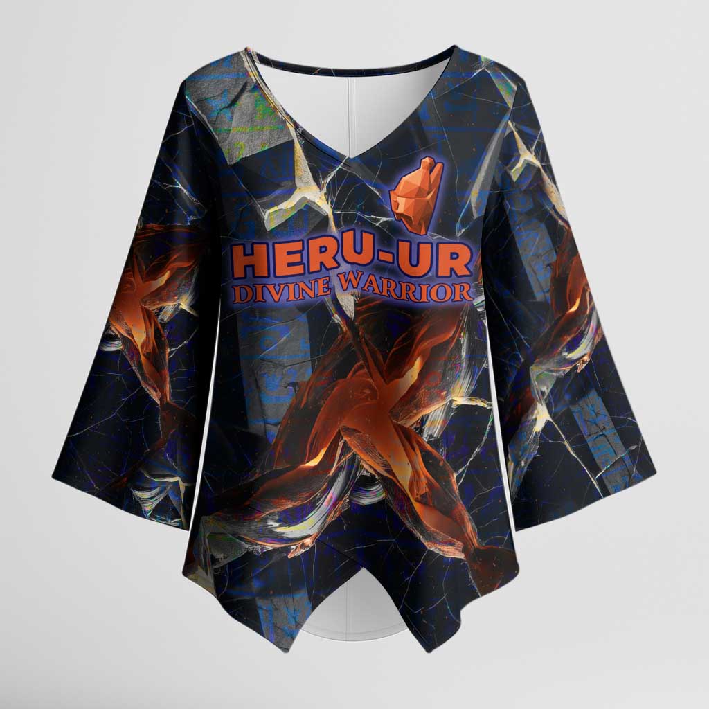 Heru-Ur Kimono Sleeve Blouse Flaming Wings and Sword Ancient Egyptian Warrior