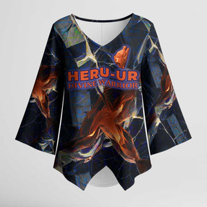 Heru-Ur Kimono Sleeve Blouse Flaming Wings and Sword Ancient Egyptian Warrior