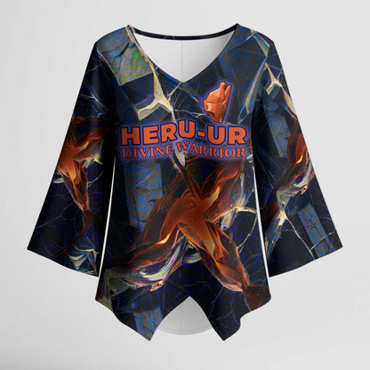 Heru-Ur Kimono Sleeve Blouse Flaming Wings and Sword Ancient Egyptian Warrior