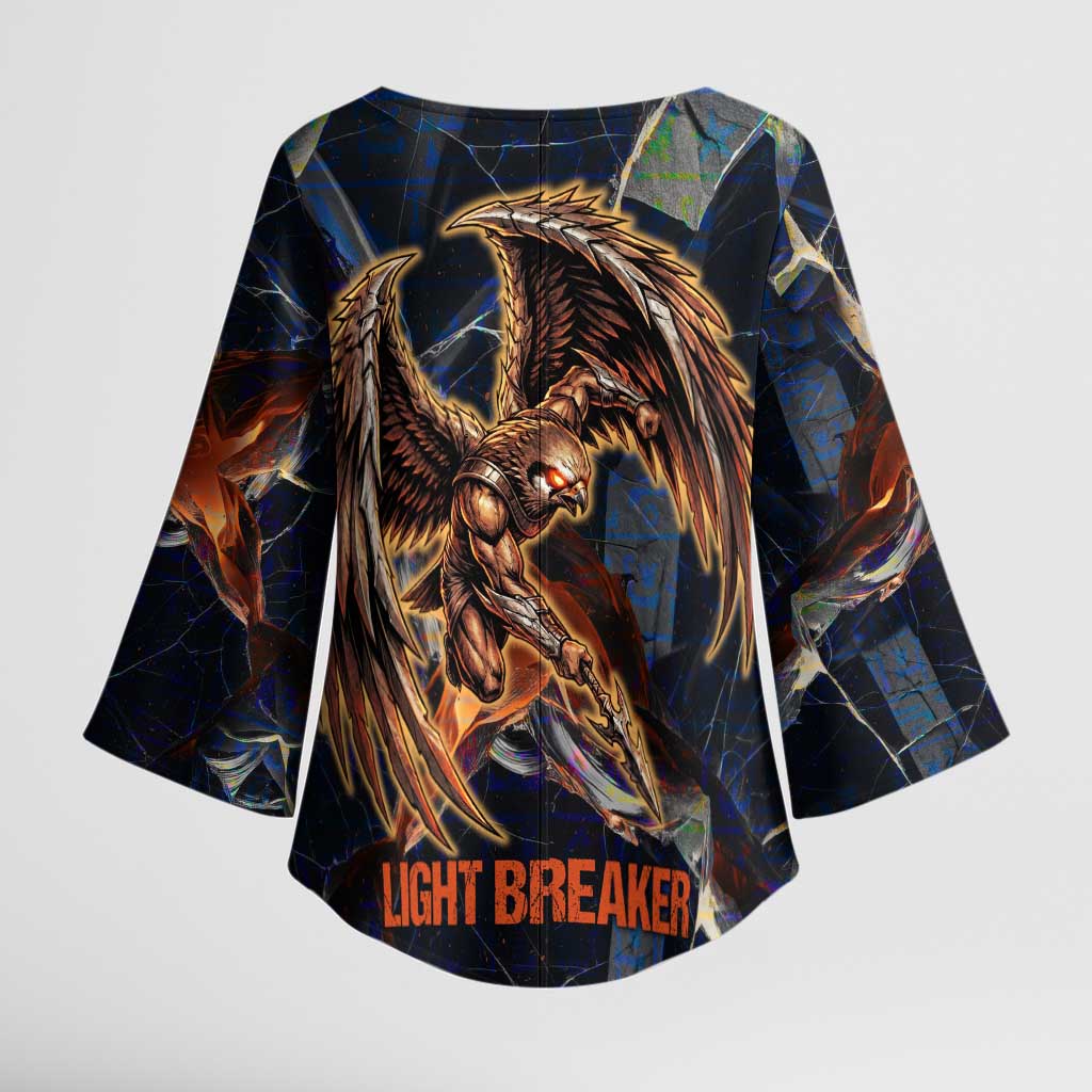 Heru-Ur Kimono Sleeve Blouse Flaming Wings and Sword Ancient Egyptian Warrior