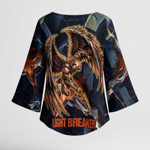 Heru-Ur Kimono Sleeve Blouse Flaming Wings and Sword Ancient Egyptian Warrior