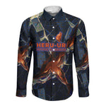 Heru-Ur Long Sleeve Button Shirt Flaming Wings and Sword Ancient Egyptian Warrior